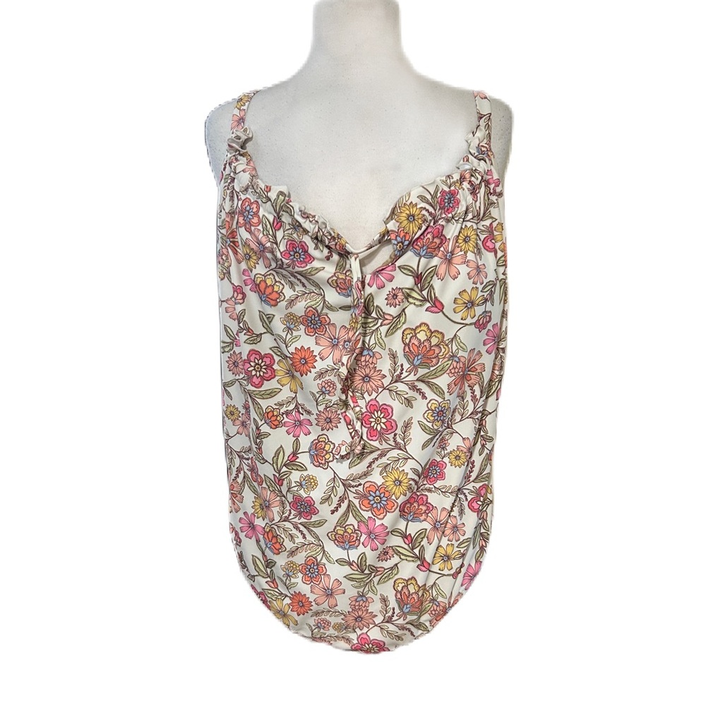 Old Navy Wall Flower Cream Floral One Piece Swimsuit Womens 3X Pool Key Hole